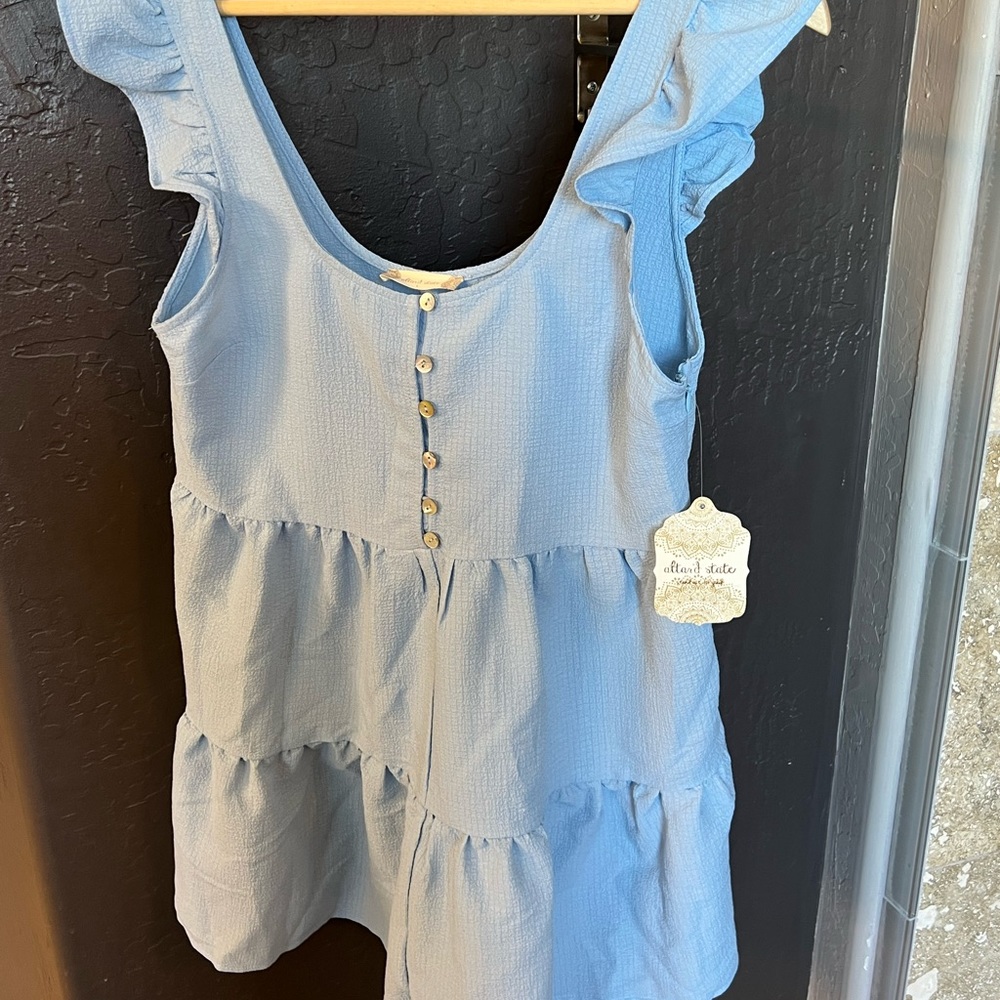 NWT Baby Blue Flowy Tiered Altar’d State Romper